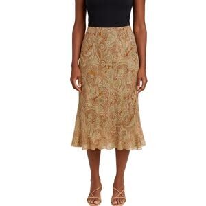 Sundance Silk Paisley Boho Slip Dress with Ruffle Hem Earthy Tones size 6